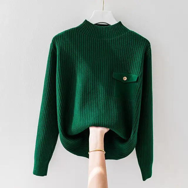 CARIS - RIB MOCK NECK SWEATER