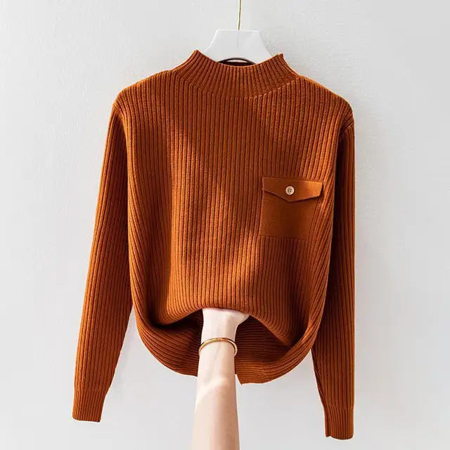 CARIS - RIB MOCK NECK SWEATER